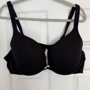 Cacique Bra 42C Boost Plunge Black Soft Cotton Comfy Underwire Minimal Basic